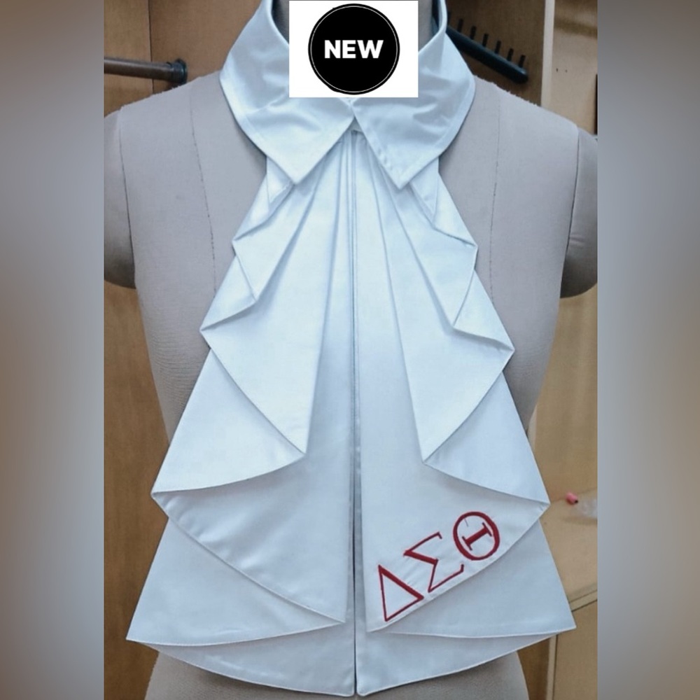 Delta Sigma Thera White Ruffled collar  with delta  symbol Embroidery